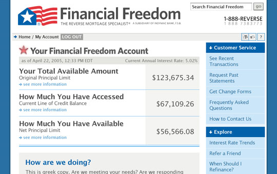 Financial Freedom My Account Page